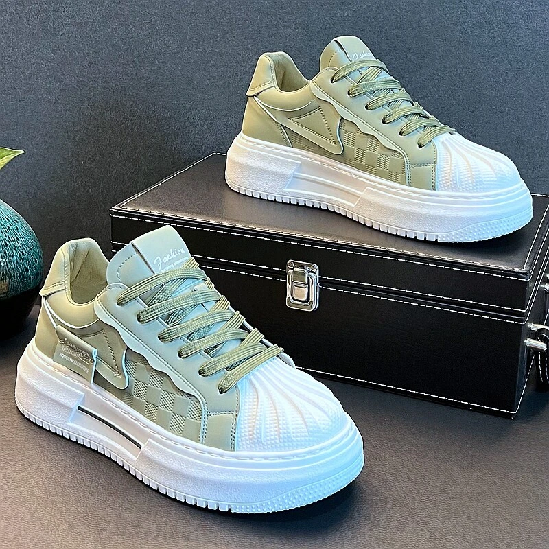Chaussures de marche blanches à bout rond pour hommes, confortables, en cuir microfibre, à lacets, tendance, polyvalentes, décontractées,